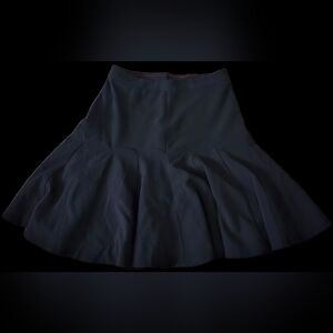 Elevenses Anthropologie Black Flared A-Line Midi Skirt with Heart Print Lining